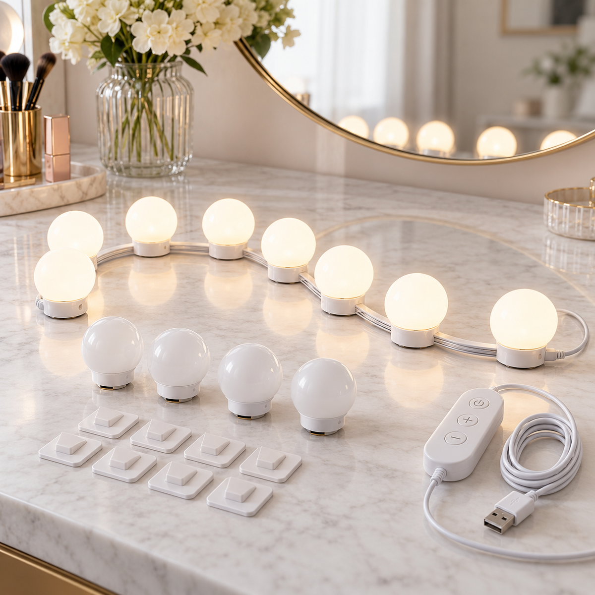Hollywood Vanity Mirror Lights – Dimmable LED Makeup Bulbs with USB Control