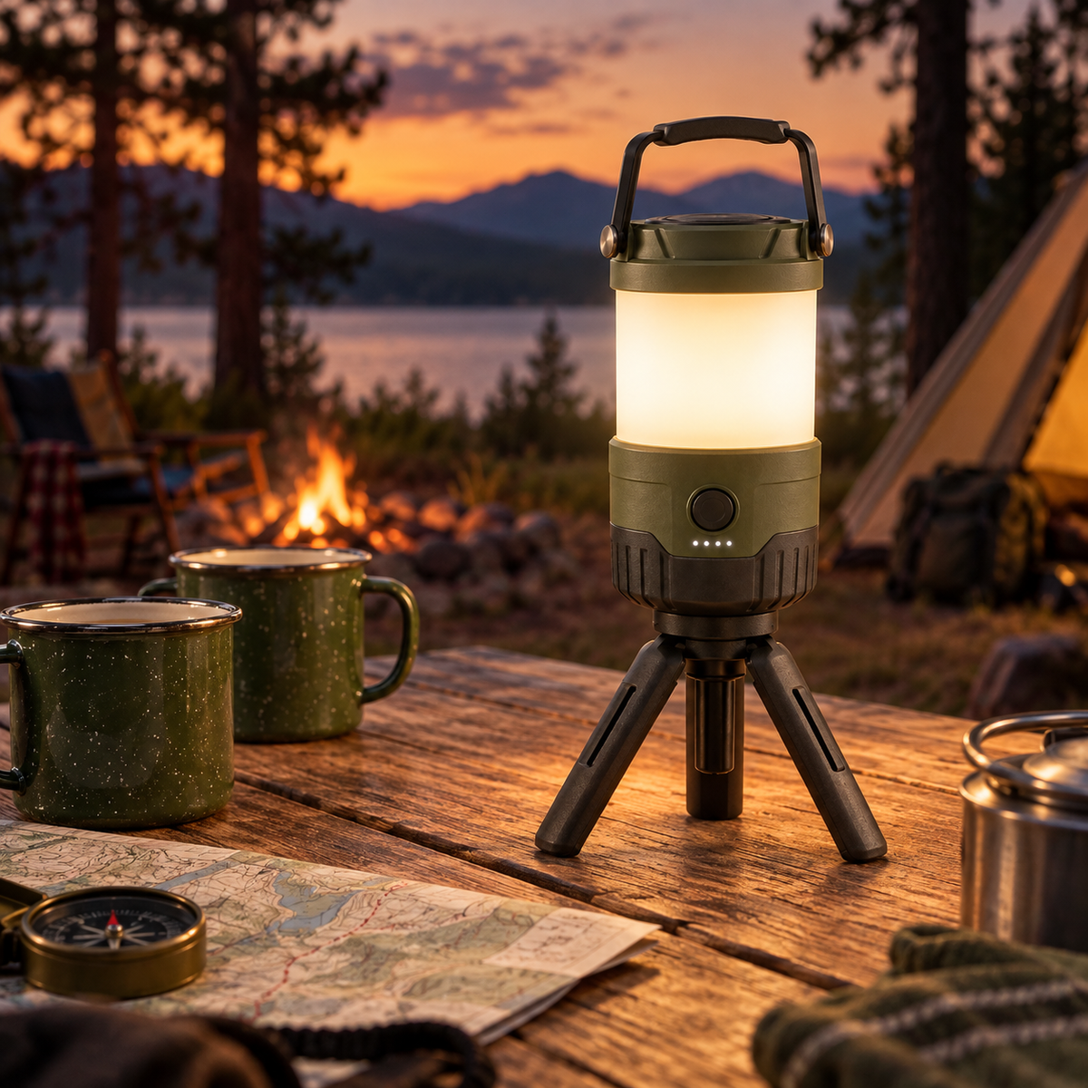Rechargeable LED Camping Lantern – Portable Outdoor Light with Hanging Handle & Tripod Stand