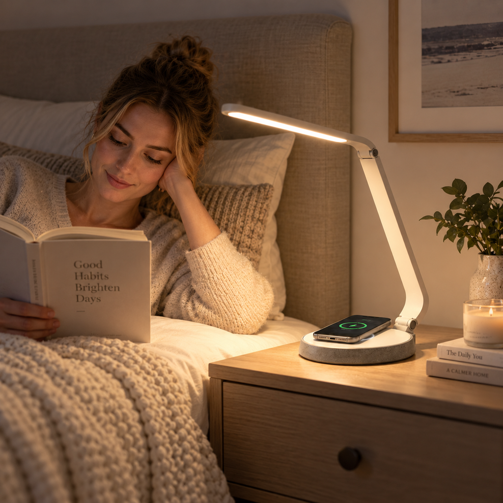 LED Desk Lamp with Wireless Charging – Adjustable Modern Task Light for Home & Office