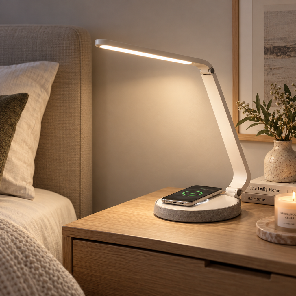 LED Desk Lamp with Wireless Charging – Adjustable Modern Task Light for Home & Office