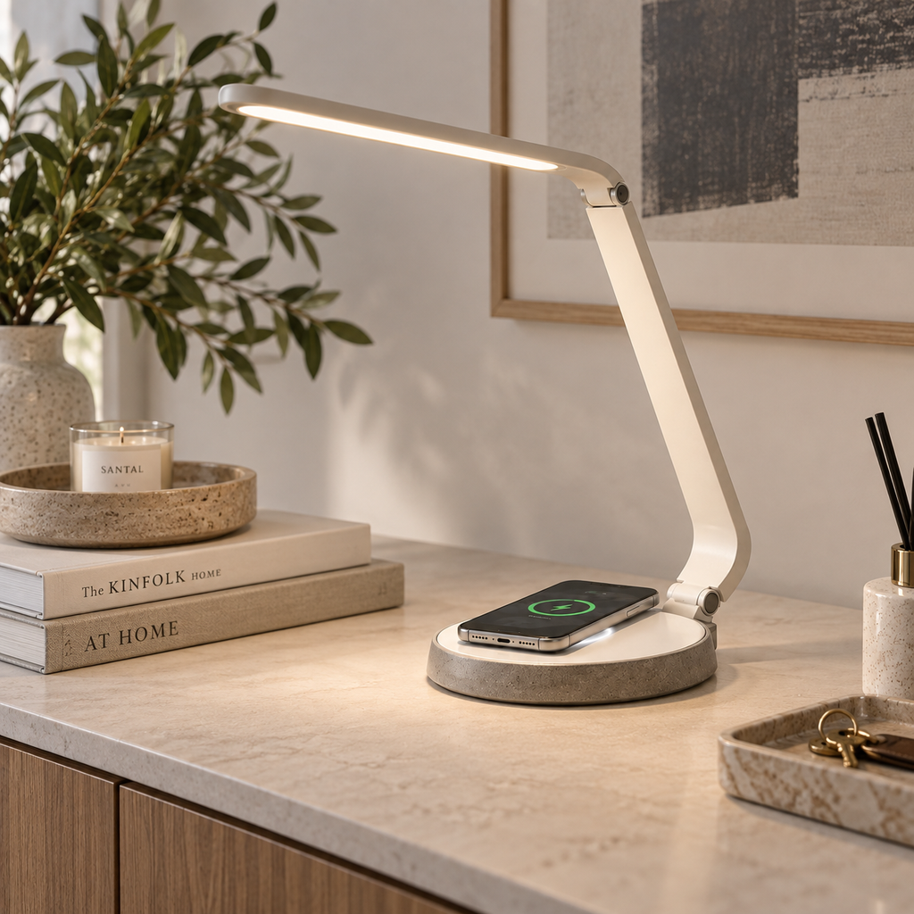 LED Desk Lamp with Wireless Charging – Adjustable Modern Task Light for Home & Office