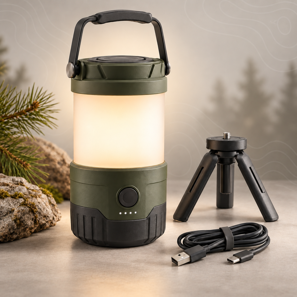 Rechargeable LED Camping Lantern – Portable Outdoor Light with Hanging Handle & Tripod Stand