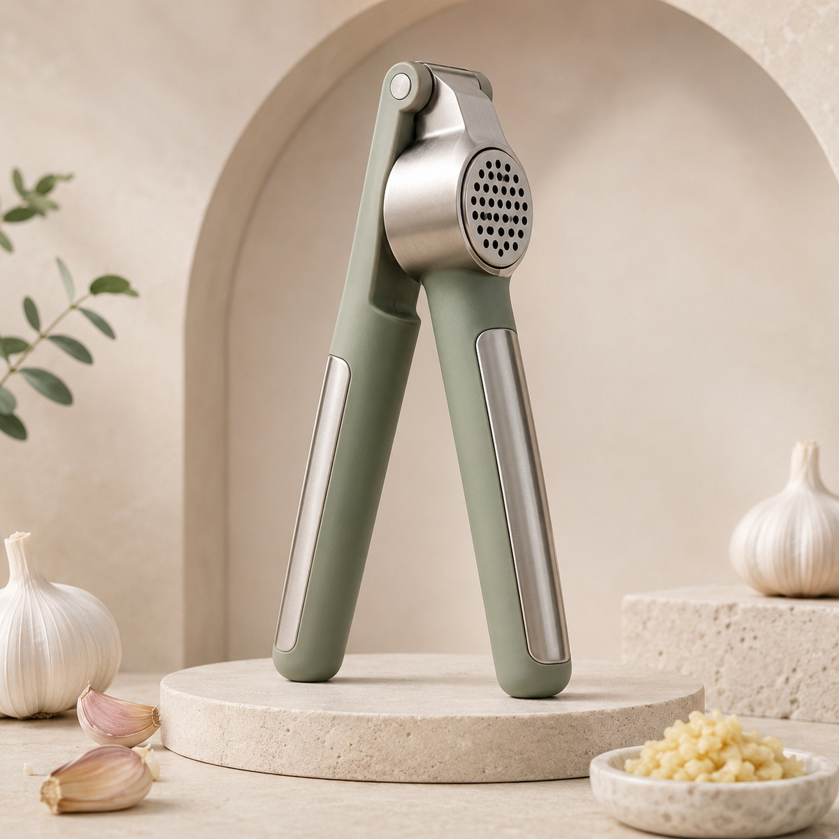 Heavy-Duty Garlic Press – Ergonomic Stainless Steel Garlic Crusher with Soft-Grip Handles for Fast, Even Mincing Without Knives